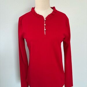 Ann Taylor Scarlet Long Sleeve Top with Button Detail